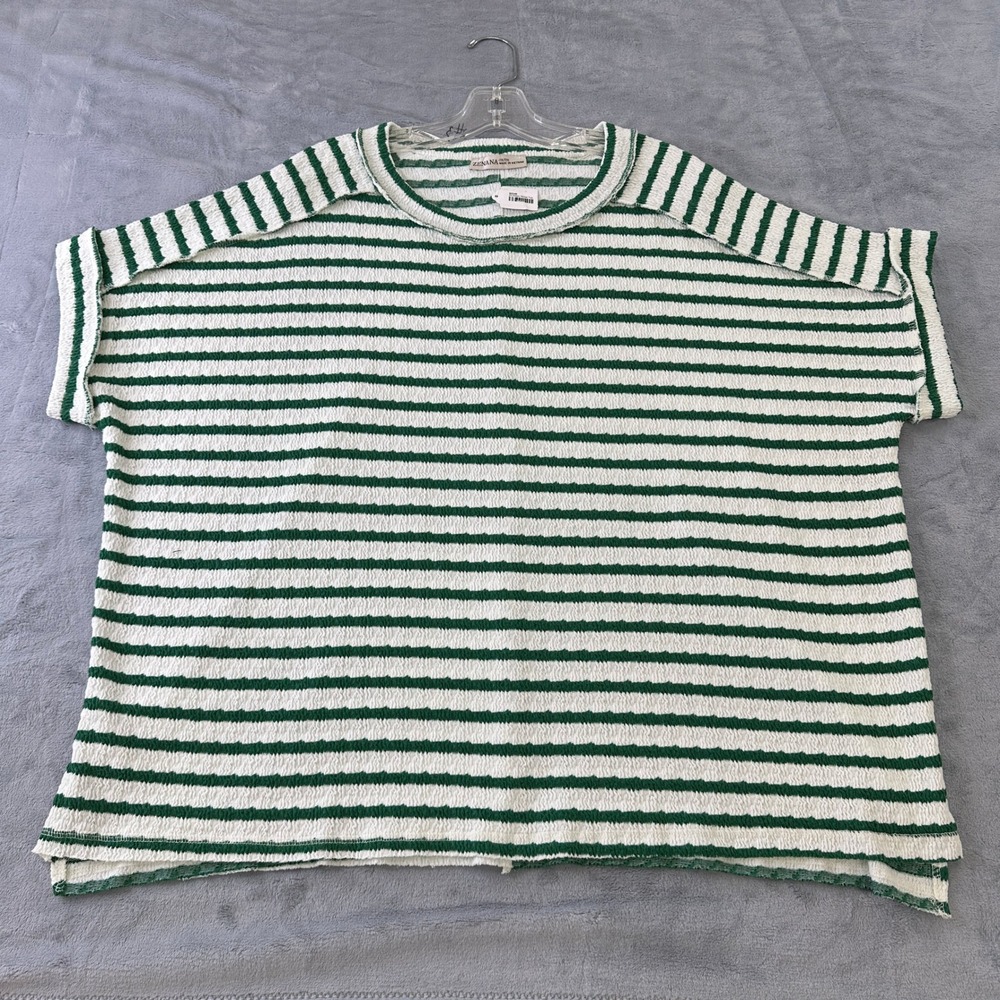 NWT Zenana Green White Striped Textured Short Sleeve Top RTL-8602 Plus 1X/2X